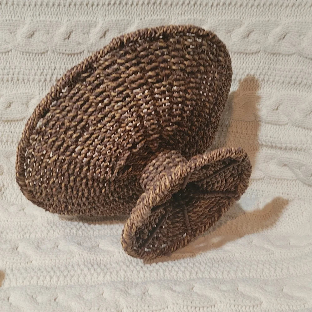 Hand Woven Pedestal Fruit Bowl Basket 14” Wide X 7” Tall